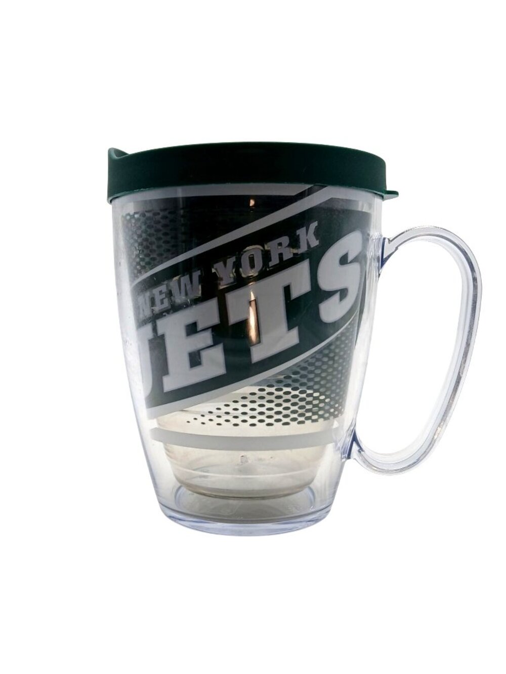 New York Jets Tervis 16 Oz Insulated Clear Mug Travel Green Lid Hot Cold Drinks